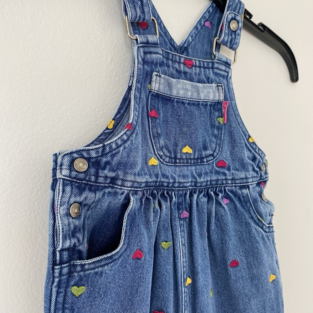 Vintage Carter's Girls Blue Denim Overalls 18-24M Embroidered Hearts Y2K - Picture 4 of 16